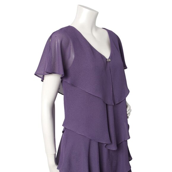 Patra Chiffon Tiered Dress Purple Violet Evening Wedding Party Rhinestones - Picture 4 of 12